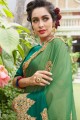 couleur verte et la sarcelle d'hiver en georgette de soie sari