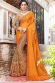 orange, georgette couleur brun clair, mousseline de soie sari