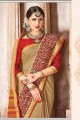 sari de soie en coton de couleur khakhi