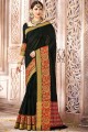 couleur noire sari de soie de coton