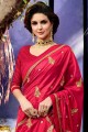 art couleur rose foncé soie & georgette sari