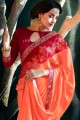 orange et mousseline de couleur rouge foncé et georgette sari