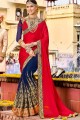 couleur rouge et bleu georgette sari