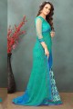 couleur verte et bleu mer georgette sari