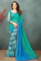 couleur verte et bleu mer georgette sari