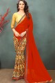 couleur rouge et jaune georgette sari