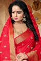 couleur rouge doux sari de soie