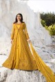 filet de couleur jaune & art costume de soie Anarkali