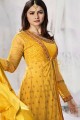 filet de couleur jaune & art costume de soie Anarkali