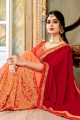 Orange clair, rouge Georgette sari
