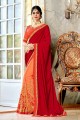 Orange clair, rouge Georgette sari