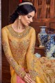 Costume Anarkali en filet jaune moutarde