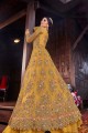Costume Anarkali en filet jaune moutarde