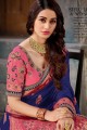 Jacquard bleu royal rose, soie et sari en soie d'art