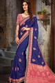 Jacquard bleu royal rose, soie et sari en soie d'art