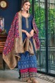 Costume s Sharara en satin et soie bleu foncé