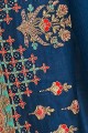 Sari de soie bleu royal d’art