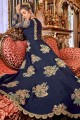 Costume s Anarkali en satin et soie bleu marine