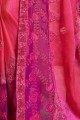 Georgette sari en soie rose