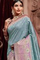 violet, bleu art sari en soie
