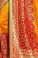 orange, sari de soie d’art rouge