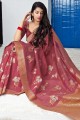 rose,magenta art soie sari