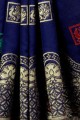 marine bleu art soie sari