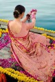 sari en mousseline rose bébé