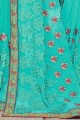 sari en georgette bleu turquoise