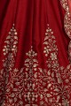 costume s d’anarkali de soie d’art rouge