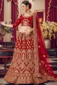 lehenga choli de mariée en satin rouge