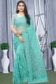 turquoise bleu net sari
