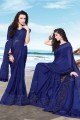 royal bleu satin georgette sari