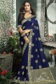 sari en soie art bleu royal