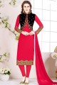 costume churidar en georgette rose et noir Rani