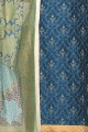 costume churidar en chanderi bleu et soie