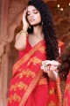sari en soie d'art rouge cramoisi