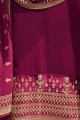 costume palazzo en georgette satinée rose et magenta