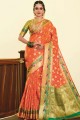 Orange Art silk  South Indian Saree