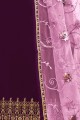 costume churidar de georgette de satin violet foncé