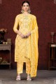 salwar kameez jaune en tissage de coton