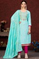 salwar kameez en coton bleu ciel avec tissage