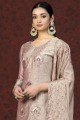 salwar kameez rose poussiéreux clair avec chanderi brodé