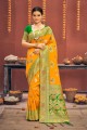 tissage de soie banarasi sari banarasi jaune avec chemisier