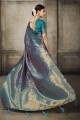 tissage sari en soie banarasi turquoise