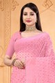 Georgette Party Wear Saris avec paillettes en rose