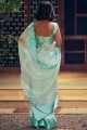 tissage de sari en organza bleu ciel