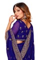 fil, brodé, bordure en dentelle georgette party wear sari en bleu marine