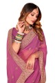fil, brodé, bordure en dentelle georgette party wear sari en gajari poussiéreux avec chemisier