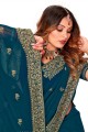 plus de fête en georgette pêche porter un sari avec du fil, brodé, bordure en dentelle